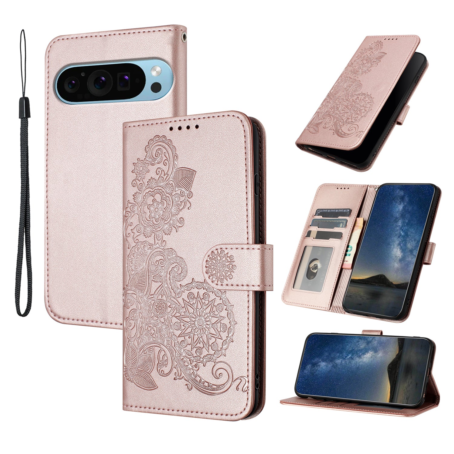 YX0050 For Google Pixel 9 Pro Wallet Phone Case Flower Pattern Imprinted Leather Flip Cover YX0050 For Google Pixel 9 Pro Wallet Phone Case Flower Pattern Imprinted Leather Flip Cover